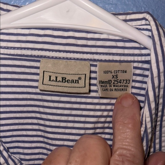 L.L. Bean Blue Striped Seersucker Button Down Shirt 3/4 Sleeves - XS. B7 - Picture 2 of 4